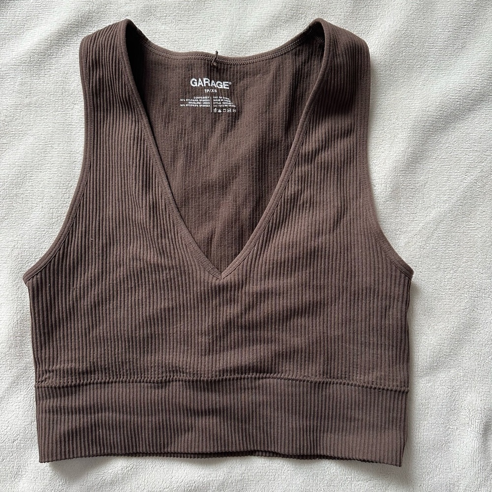 Garage Brown Ribbed Women's Top